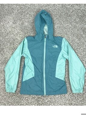 The North Face Jacket Girl Medium Green Hooded DryVent Zipline Rain Coat Outdoor